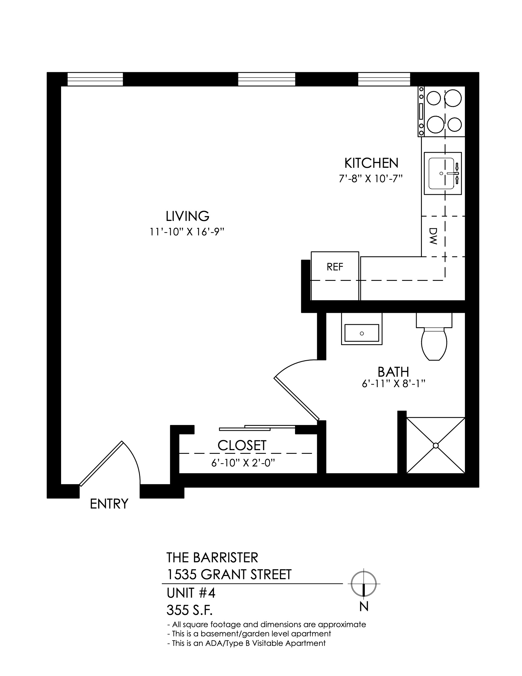 Floor plan for studio, 1 bath, 435 sqft